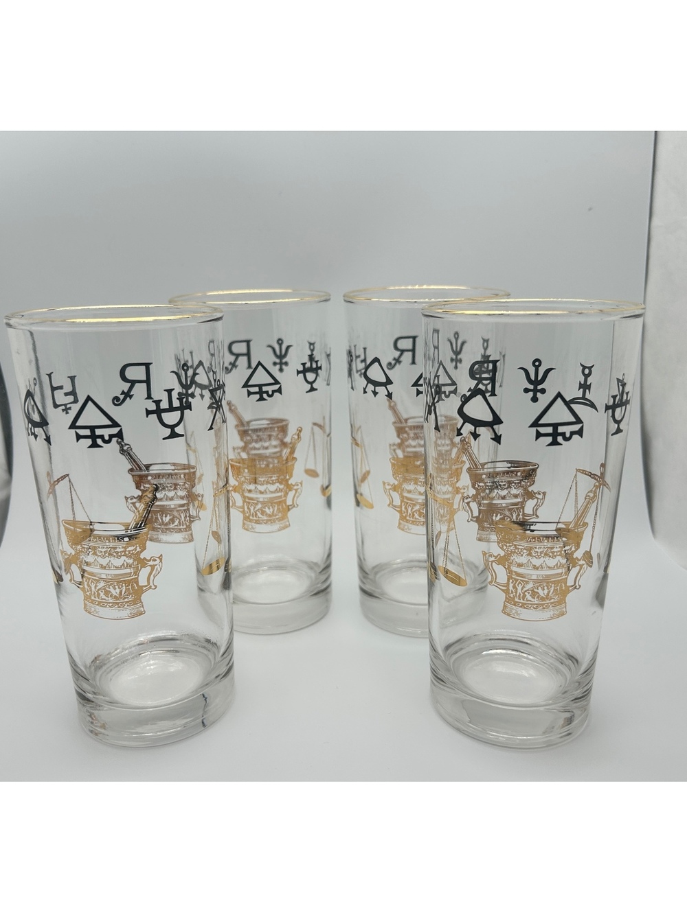 4 Vintage Libbey “Ancient Alchemy Symbols” Highballs/Tumblers